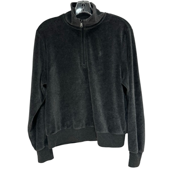 RALPH LAUREN - Women’s Velour Quarter Zip Pullover Sweater - Grey - Size Medium - Picture 4 of 10